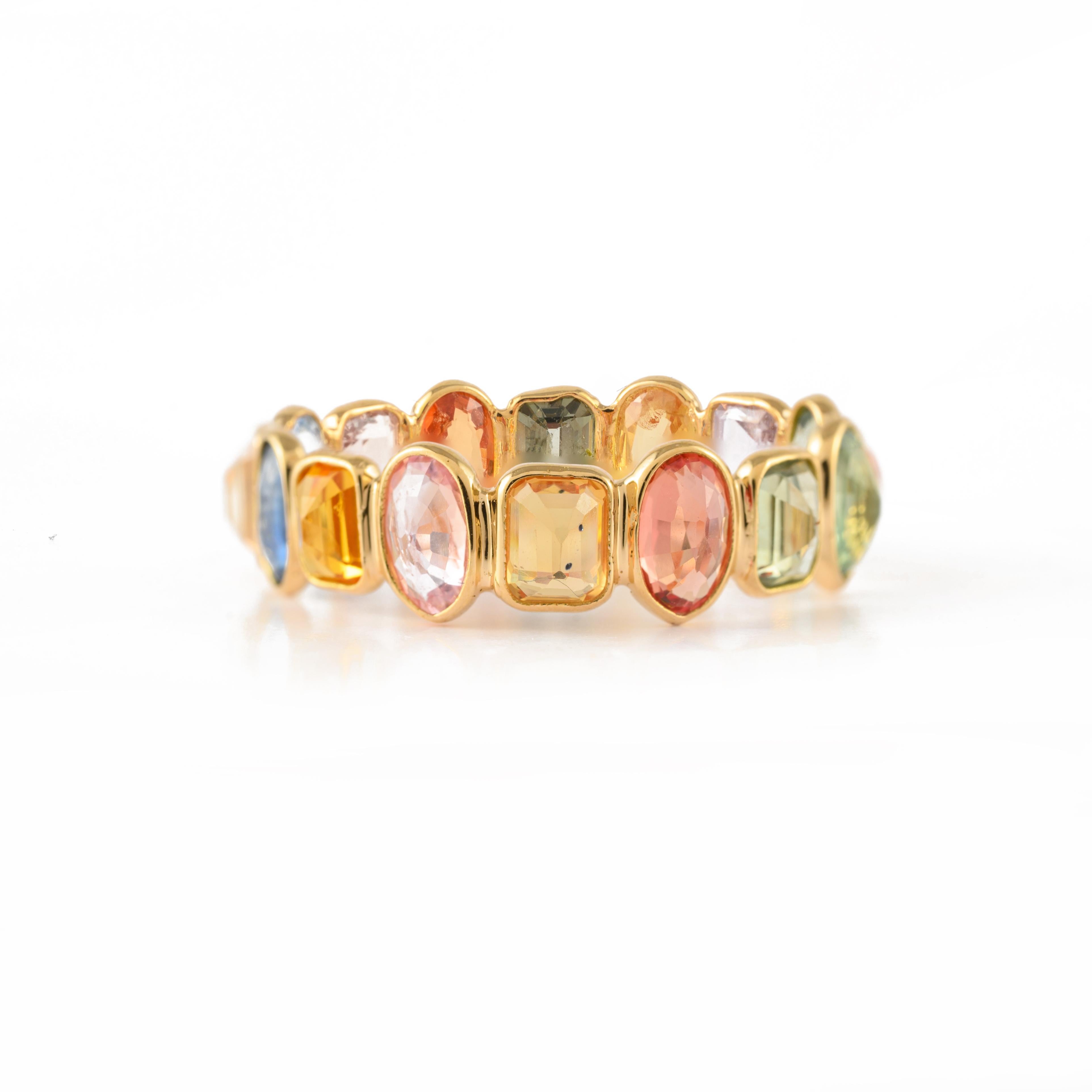 For Sale:  Trendy Multi Sapphire Eternity Band Ring in 18k Yellow Gold 4