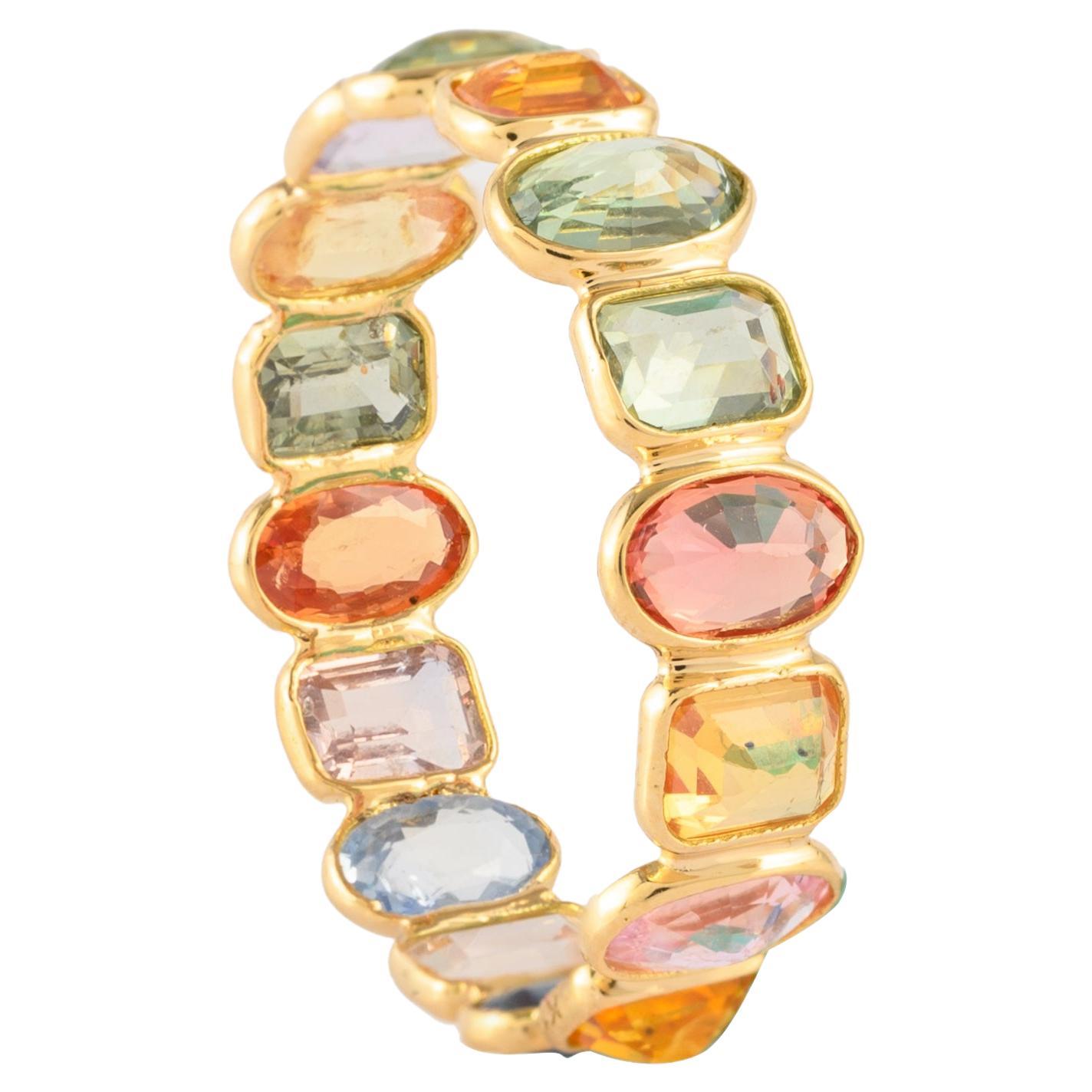 For Sale:  Trendy Multi Sapphire Eternity Band Ring in 18k Yellow Gold