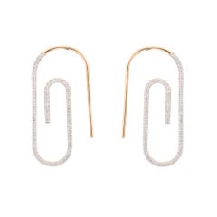 Trendy Paper Clip Diamond Earrings in 14K Yellow Gold For Her
