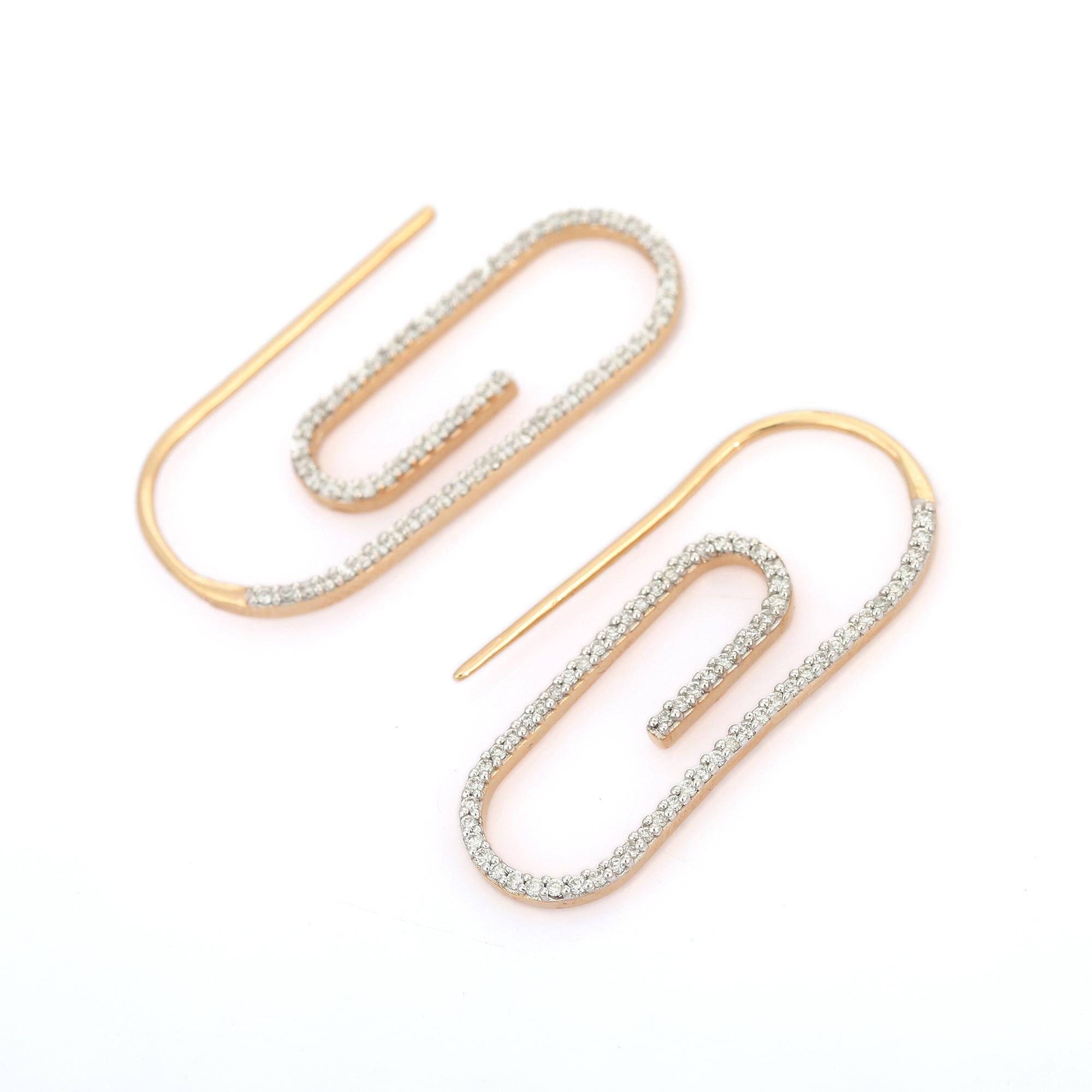 Trendige Papier-Clip-Diamant-Ohrringe aus 14 Karat Gelbgold für sie (Moderne) im Angebot