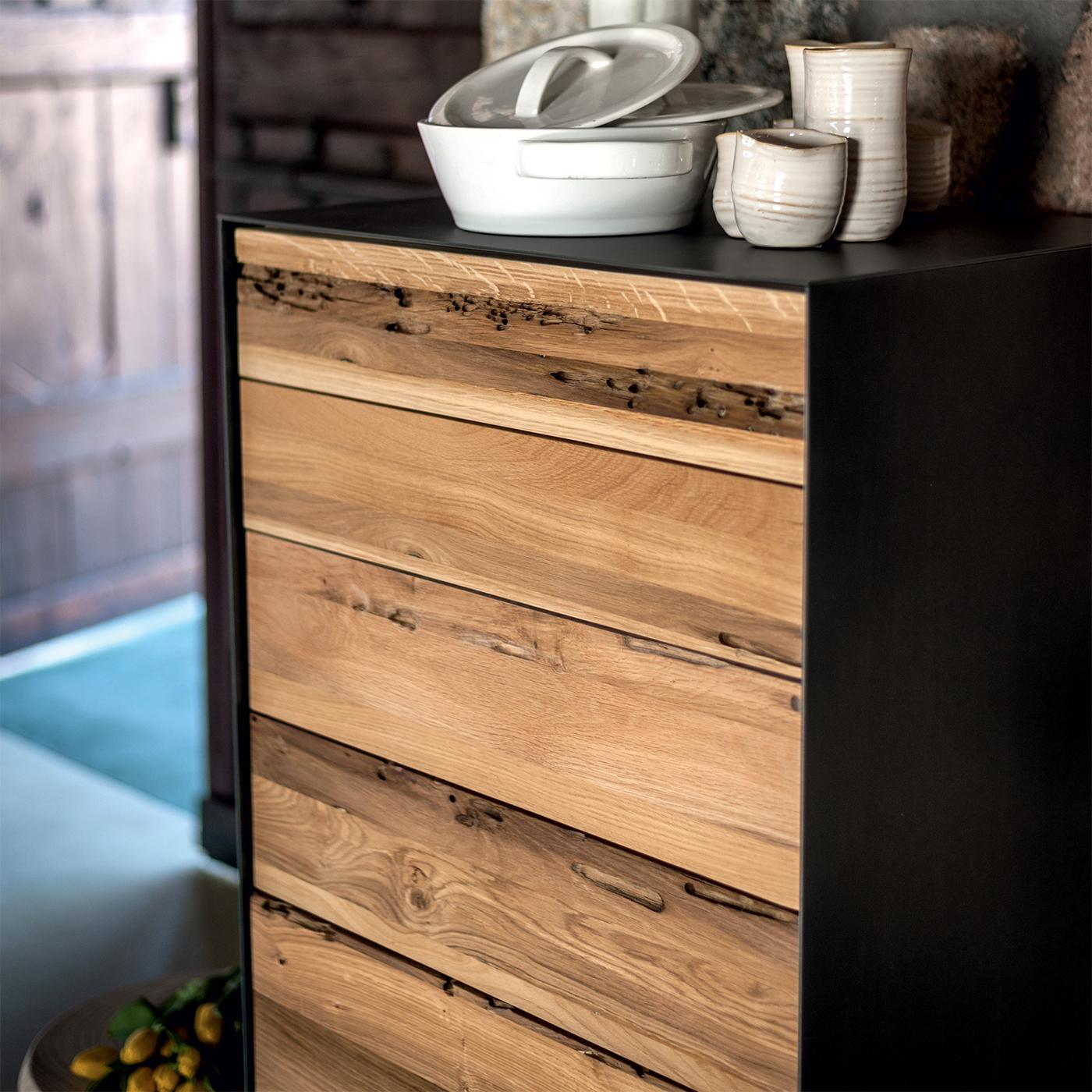 Hand-Crafted Trendy Raw Oak Chest of Drawers For Sale
