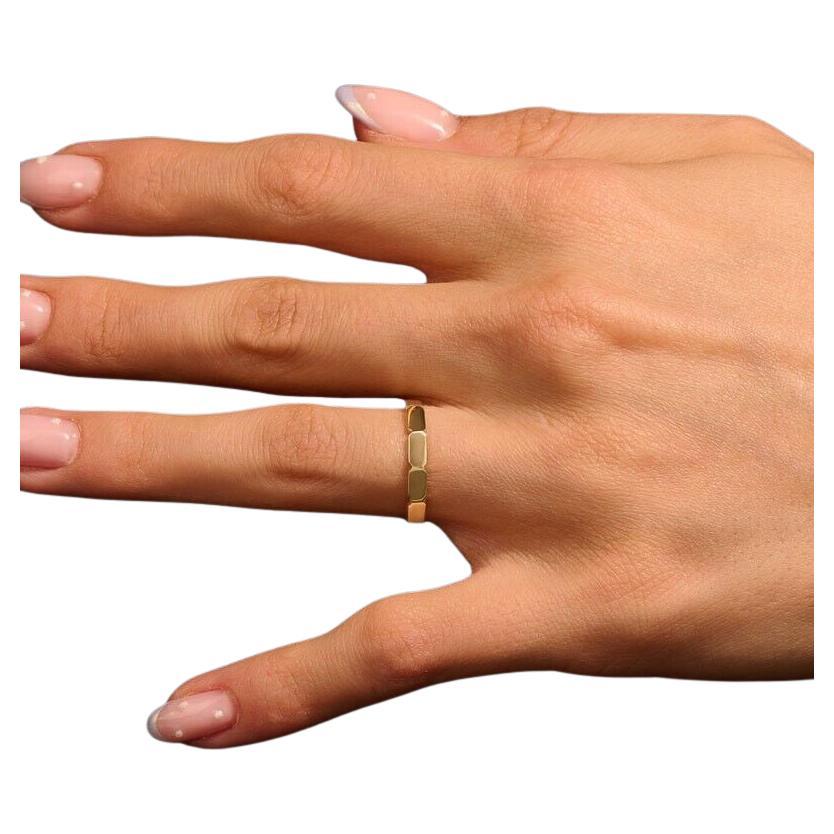 Trendy Rectangle Wedding Ring Band For Women 14K Solid Gold Stacking Rings For Sale