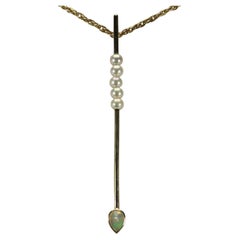 Vintage Trendy Rod Pendant 585 Gold, Pearls and Cut Opal