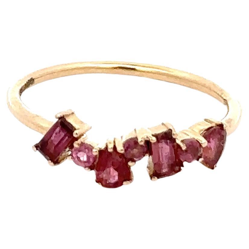 Handmade Asymmetrical Tourmaline Stackable Ring in 14k Solid Yellow Gold