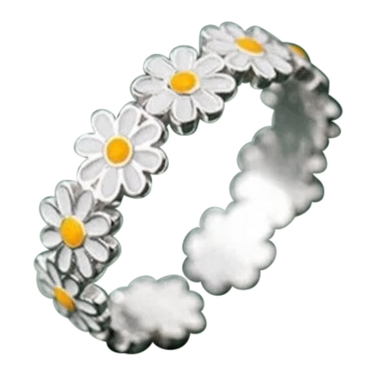 Anelli con fiori di margherita di stile trendy per donne Anello carino 925 Sterling Siver.