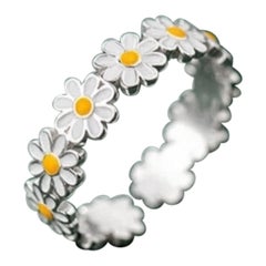 Anelli con fiori di margherita di stile trendy per donne Anello carino 925 Sterling Siver.