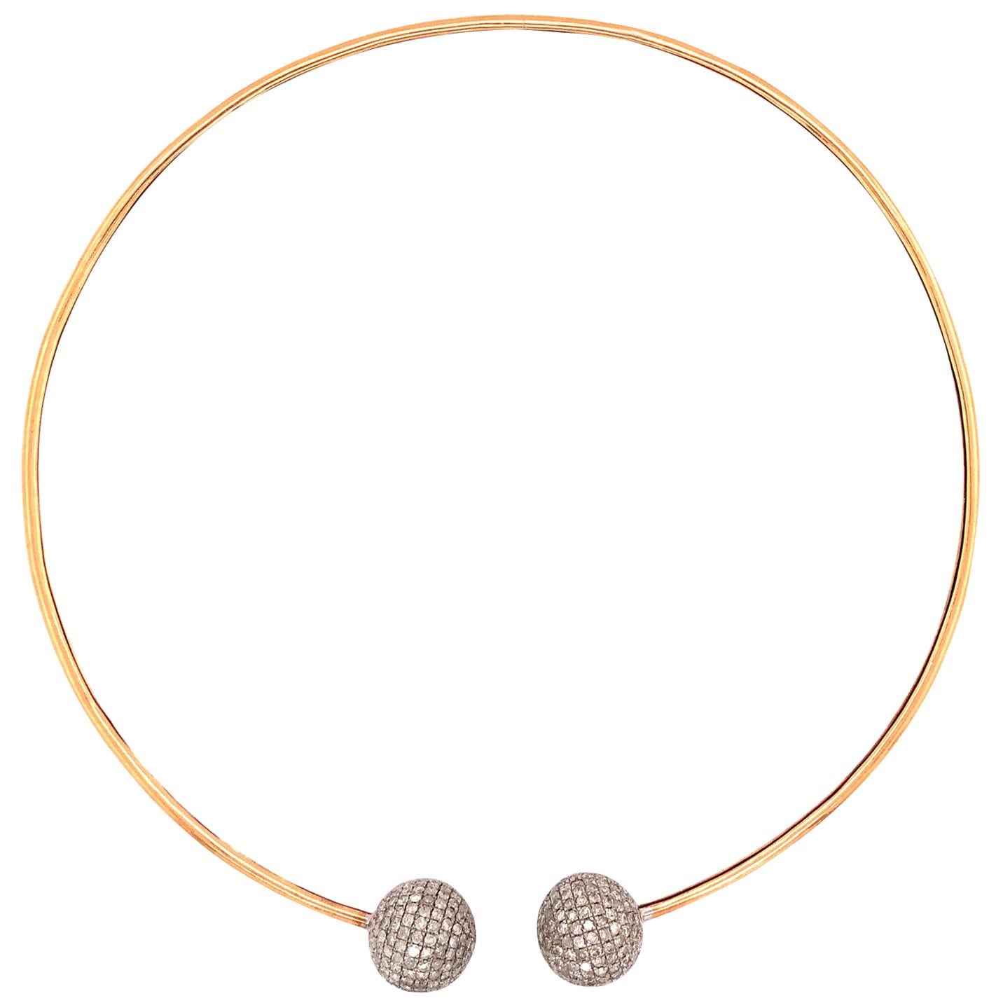 Trendy White Diamond Ball Choker Necklace in 18k Yellow Gold For Sale