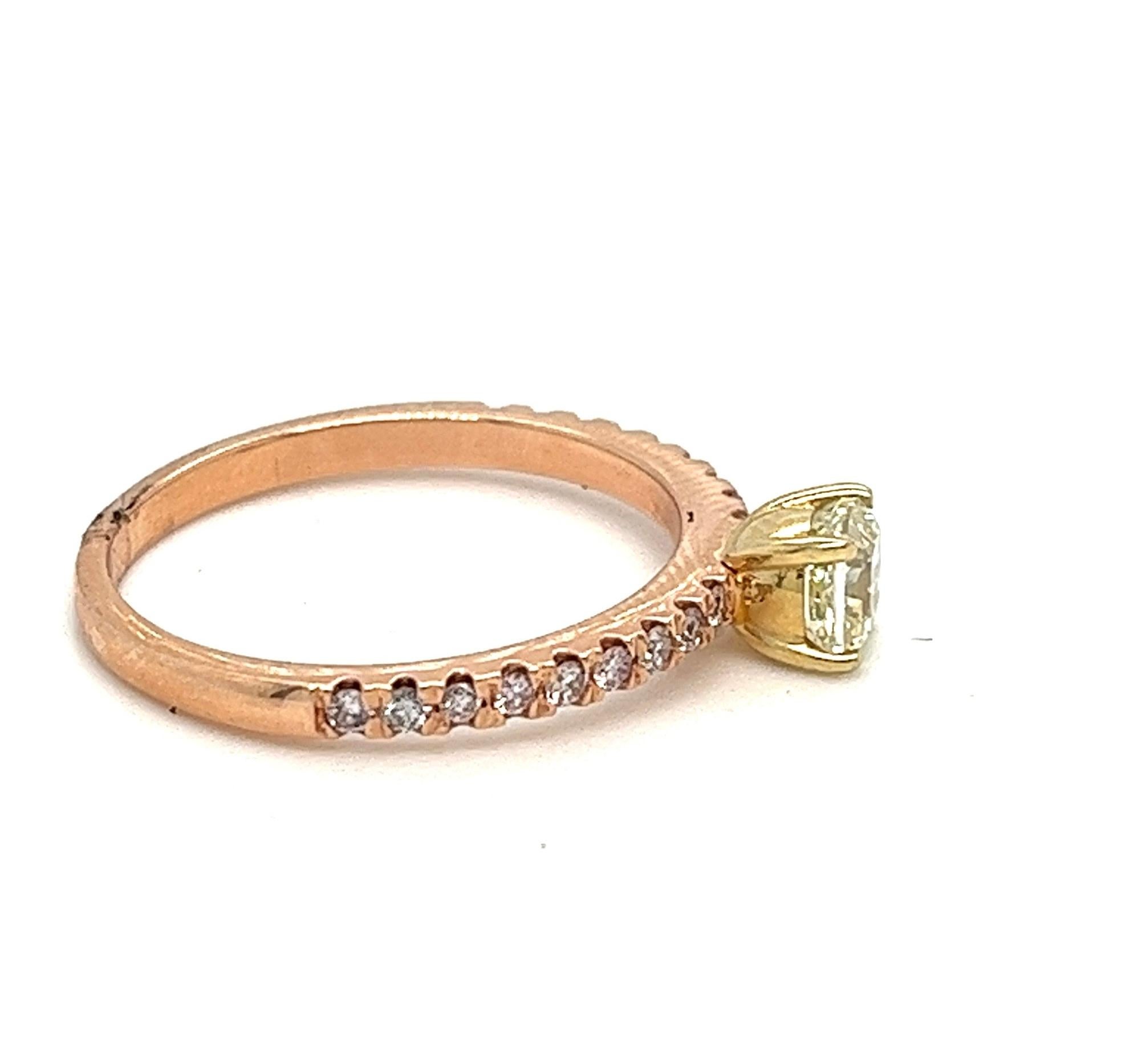 Women's Trendy Yellow & Rose Diamonds Ring in 14 Karat Gold For Sale