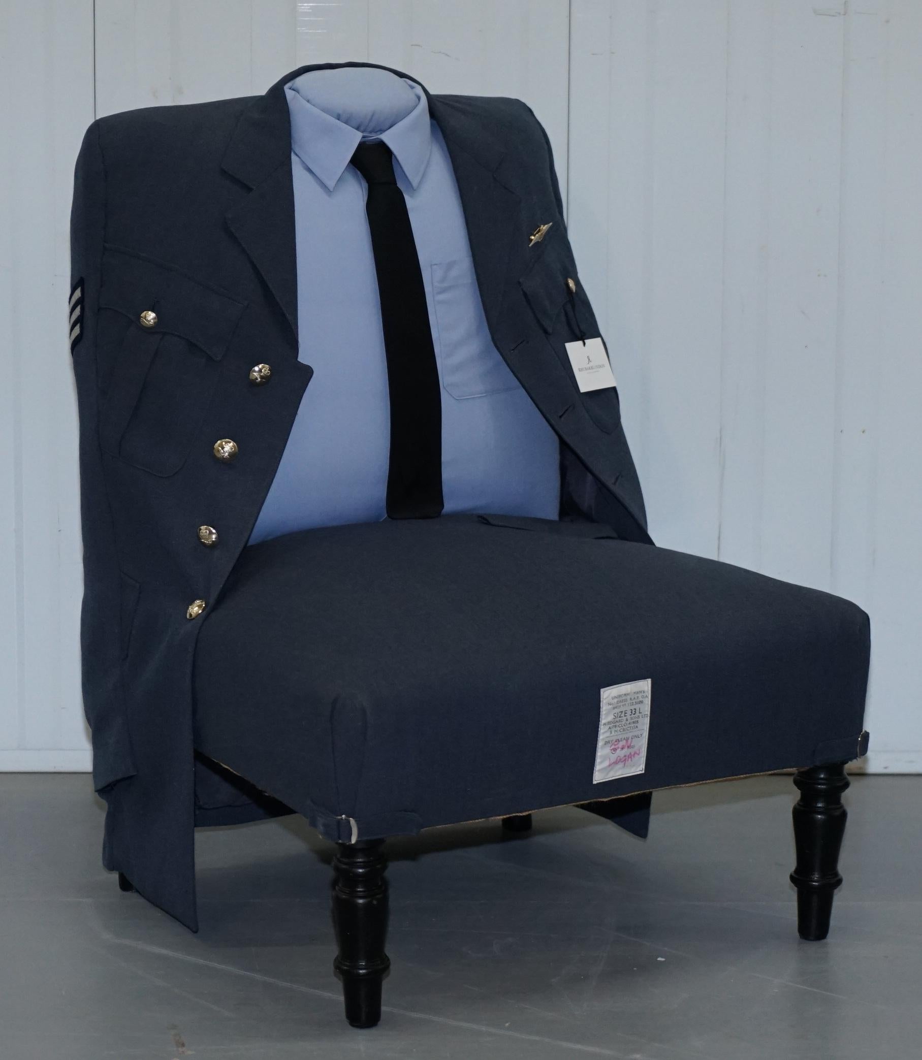 We are delighted to offer for sale this brand new Royal Air Force uniform armchair from Treniq.



And specification: The Royal Air Force uniform armchair is a delightful little late Victorian, mahogany hall chair with turned blackened enamel