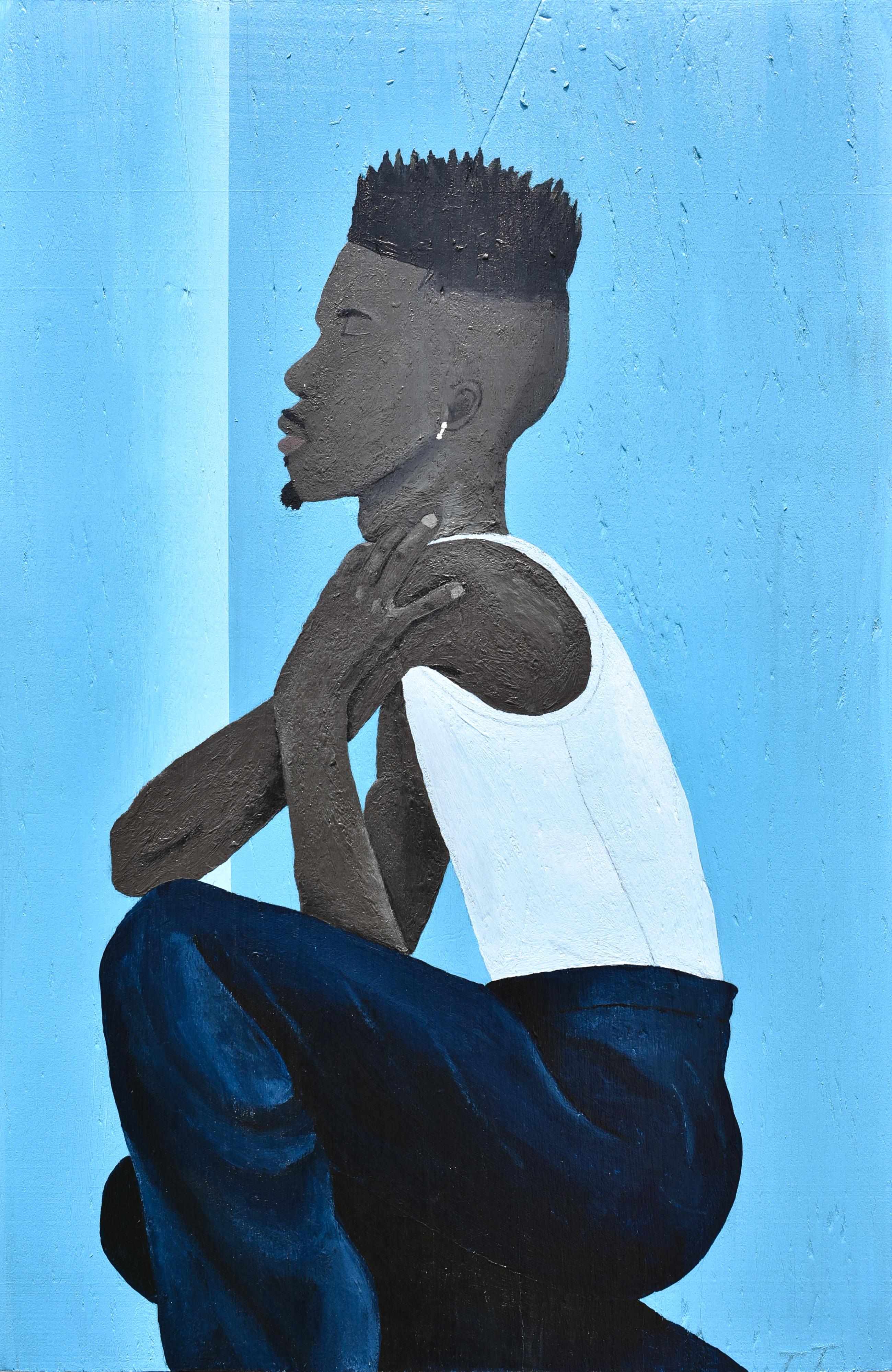 Figurative Painting Trenity Thomas - Pris dans le bleu