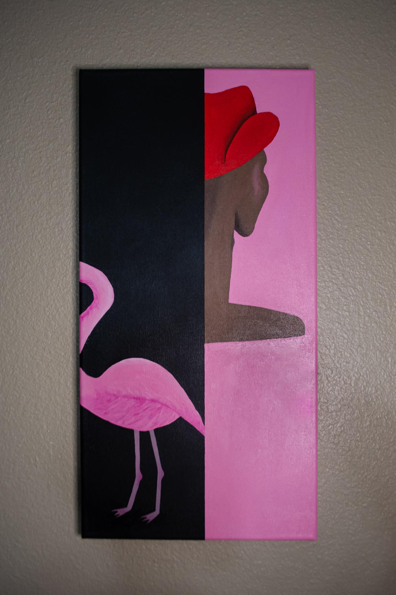 Flamingo and Cowboy - Painting by Trenity Thomas