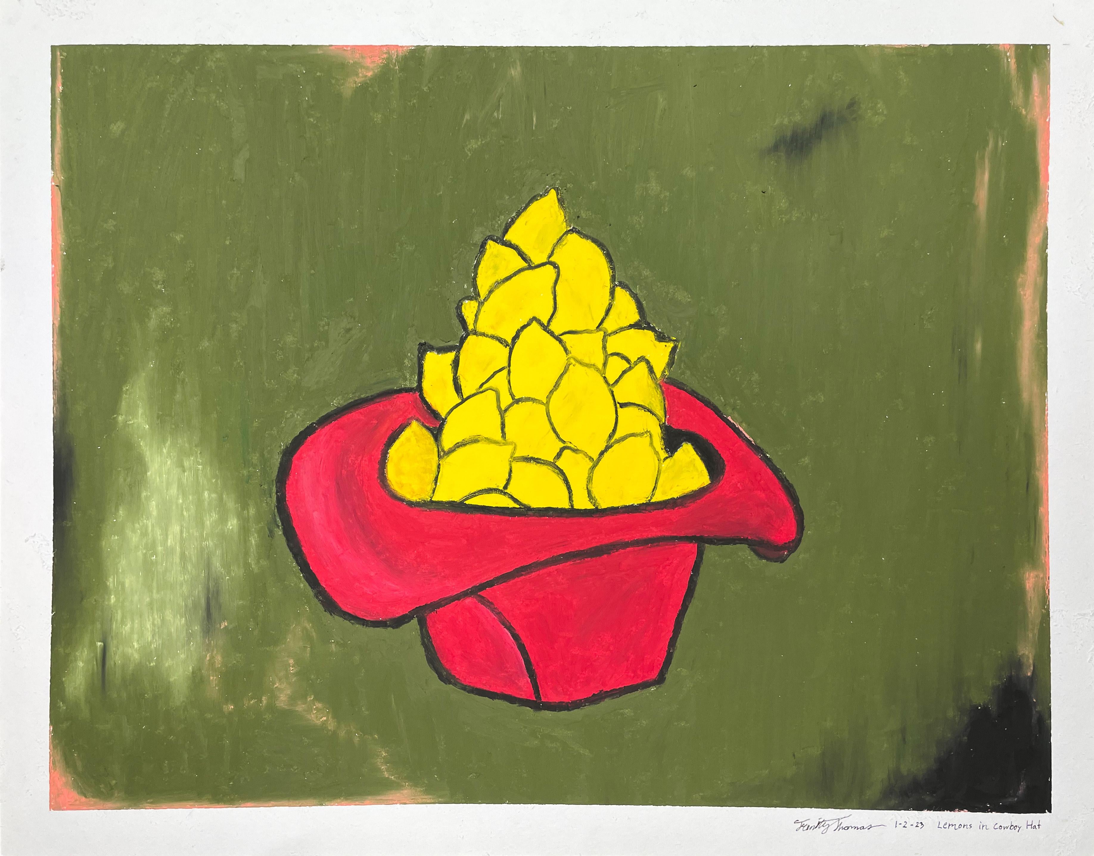 Trenity Thomas Figurative Painting - Lemons in Cowboy Hat