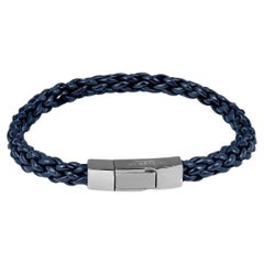 Trenza-Armband aus marineblauem Leder mit schwarz Rhodiumbeschichtetem Sterlingsilber - S