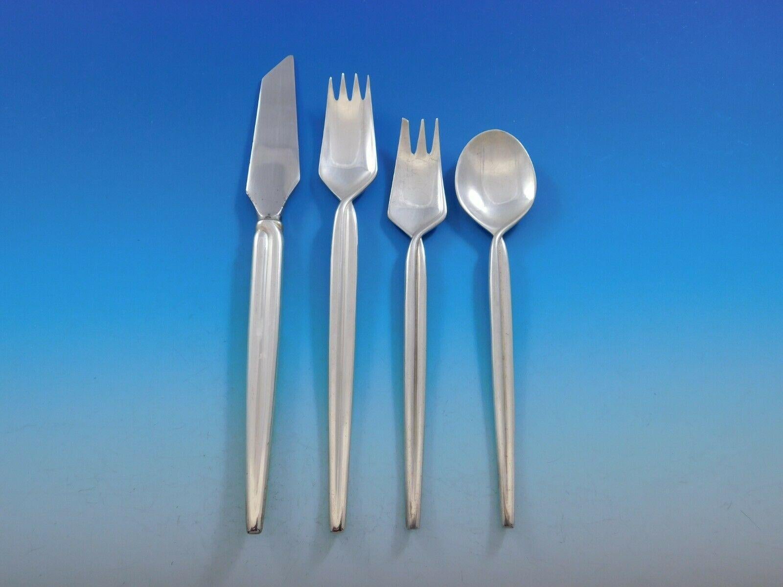 Mexican Trenza by Celsa Mexico Sterling Silver Flatware Set Service Midcentury Mod 76pc