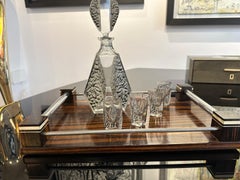 Très beau flacon à liqueur + 4 petits verres + plateau en macassar