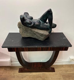 Très belle console murale d'époque Art-Déco en macassar + Plateau granite