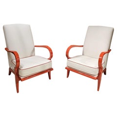 Vintage très belle paire de fauteuils laquée rouge orangée