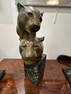 Très belle sculpture en bronze "Couple de Panthères" signée Irénée Rochard