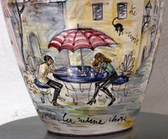 Très charmant from Montmartre w. LoVE Ulmer pottery VASE handpainted Paris 1950s