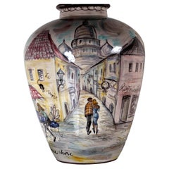 Très charmant from Montmartre w. LoVE Ulmer pottery VASE handpainted Paris 1950s