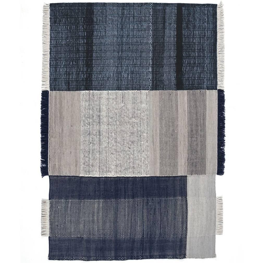 Tres Collection Large Blue Hand-Loomed Wool & Felt Rug by Nani Marquina
