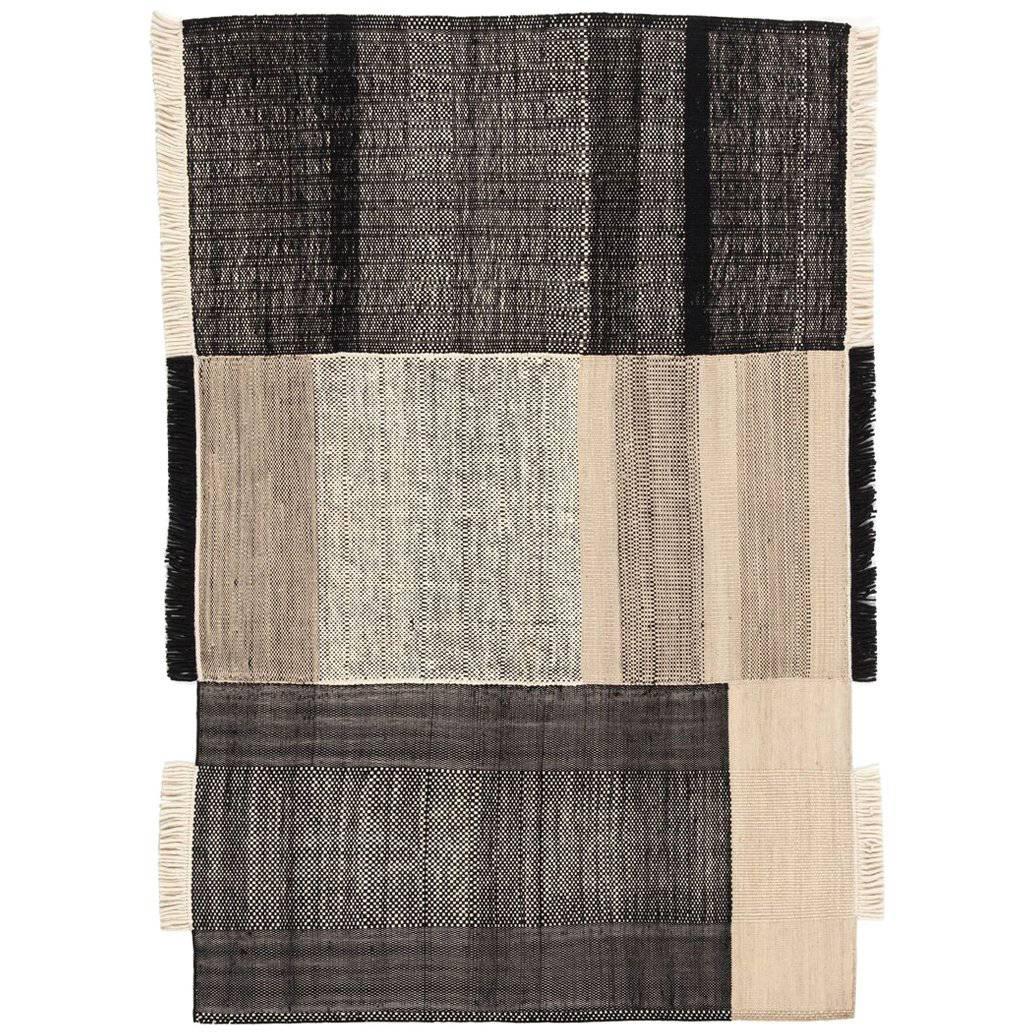 Tres Collection Black Hand-Loomed Wool and Felt Rug by Nani Marquina, Small