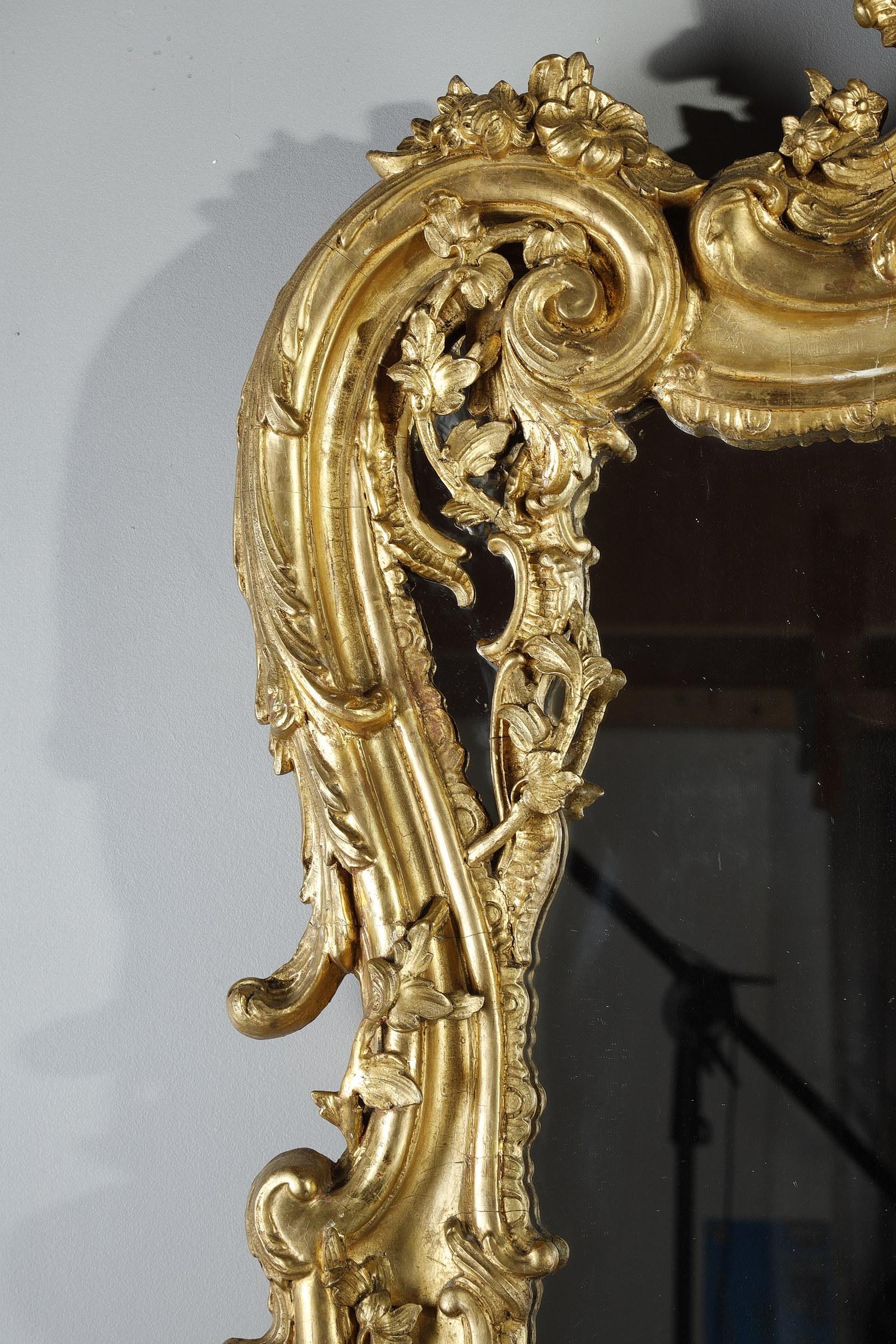 French Very large Louis XV Style mirror with Rocaille decoration