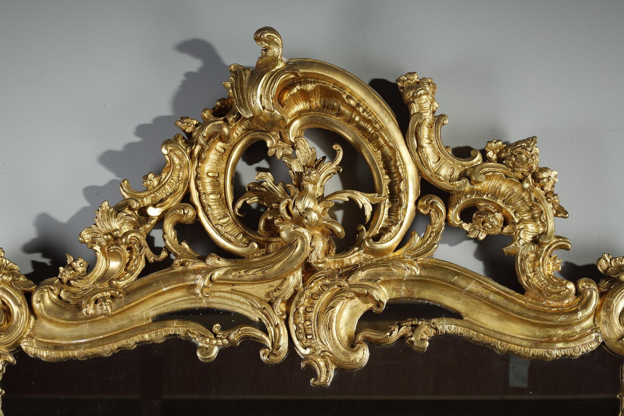 Late 19th Century Very large Louis XV Style mirror with Rocaille decoration