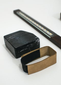 Três Table Lamp by Atan Design, Reclaimed Wood, Marble and Leather