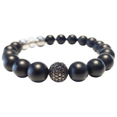 Tresor 1,50 Karat runder schwarzer Diamant 18KT Gold Stahl-Achat Herrenperlenarmband