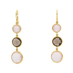 Tresor Tropfenohrringe, 18 Karat Gelbgold Rosen- und Rauchquarz Cabochon Quarz