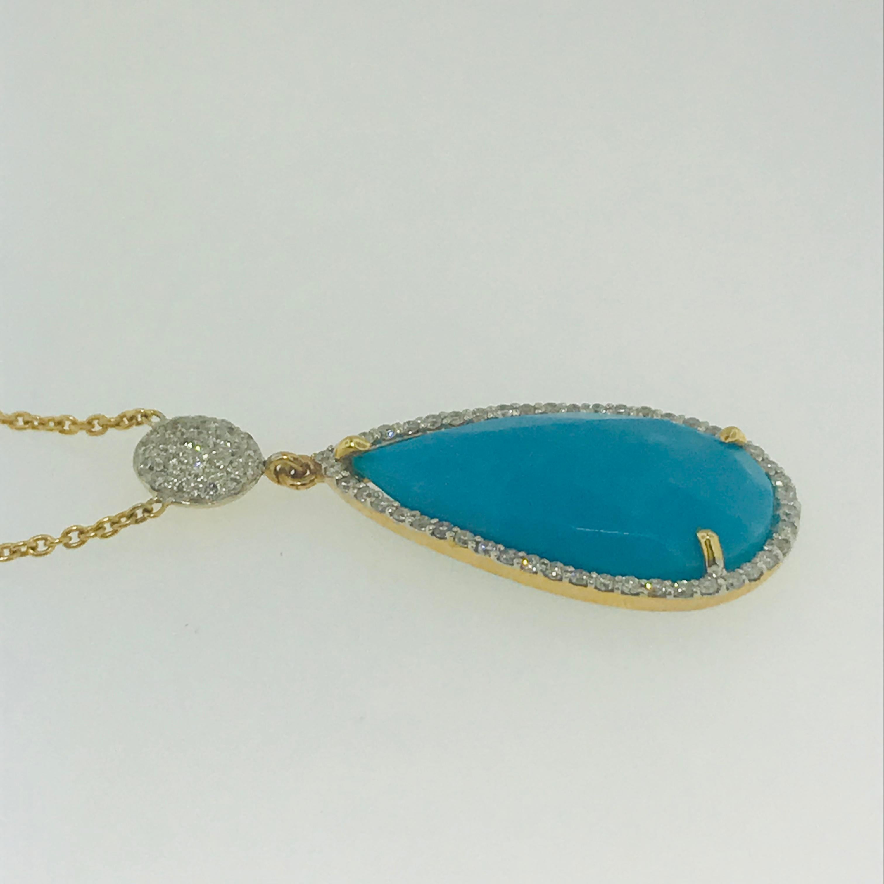 Women's 7 Carat Turquoise Necklace with .50 Carat Diamond Necklace in 18 Karat, 7.50 ct