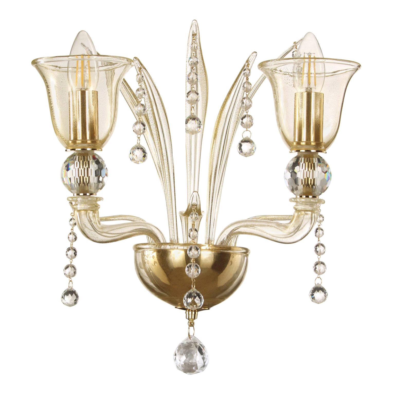 Sconce 2 arms Gold Color with precious Crystals details, Tresor by Multiforme For Sale