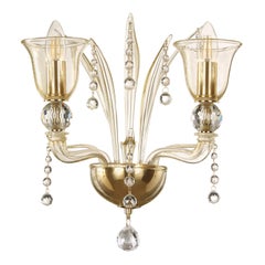 Sconce 2 arms Gold Color with precious Crystals details, Tresor by Multiforme