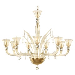 Chandelier 9 arms Gold Color with precious Crystals details Tresor by Multiforme
