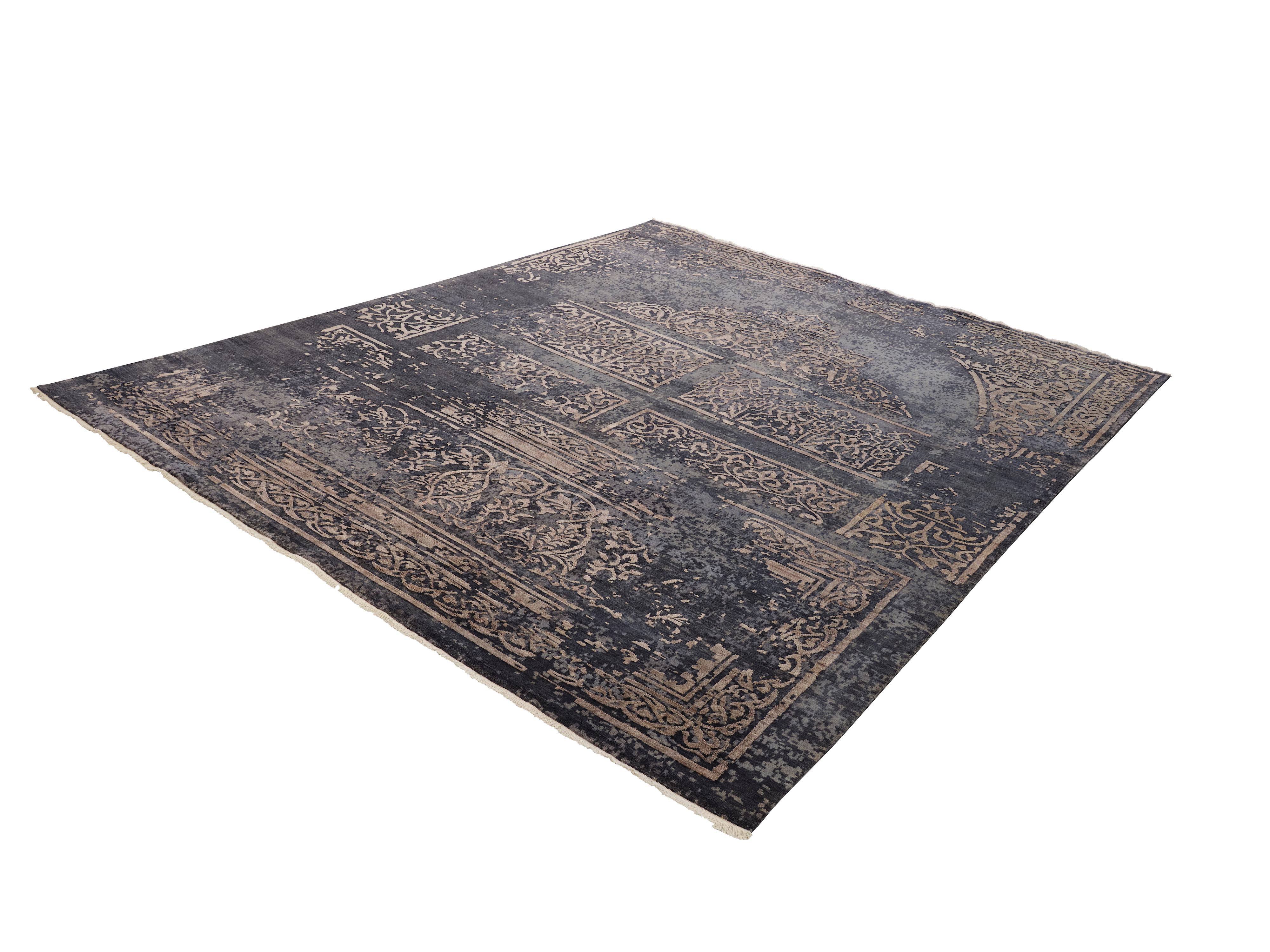 TRESOR Hand Knotted French Rococo Inspired Rug in Beige & Blue Colours by Hands For Sale 3