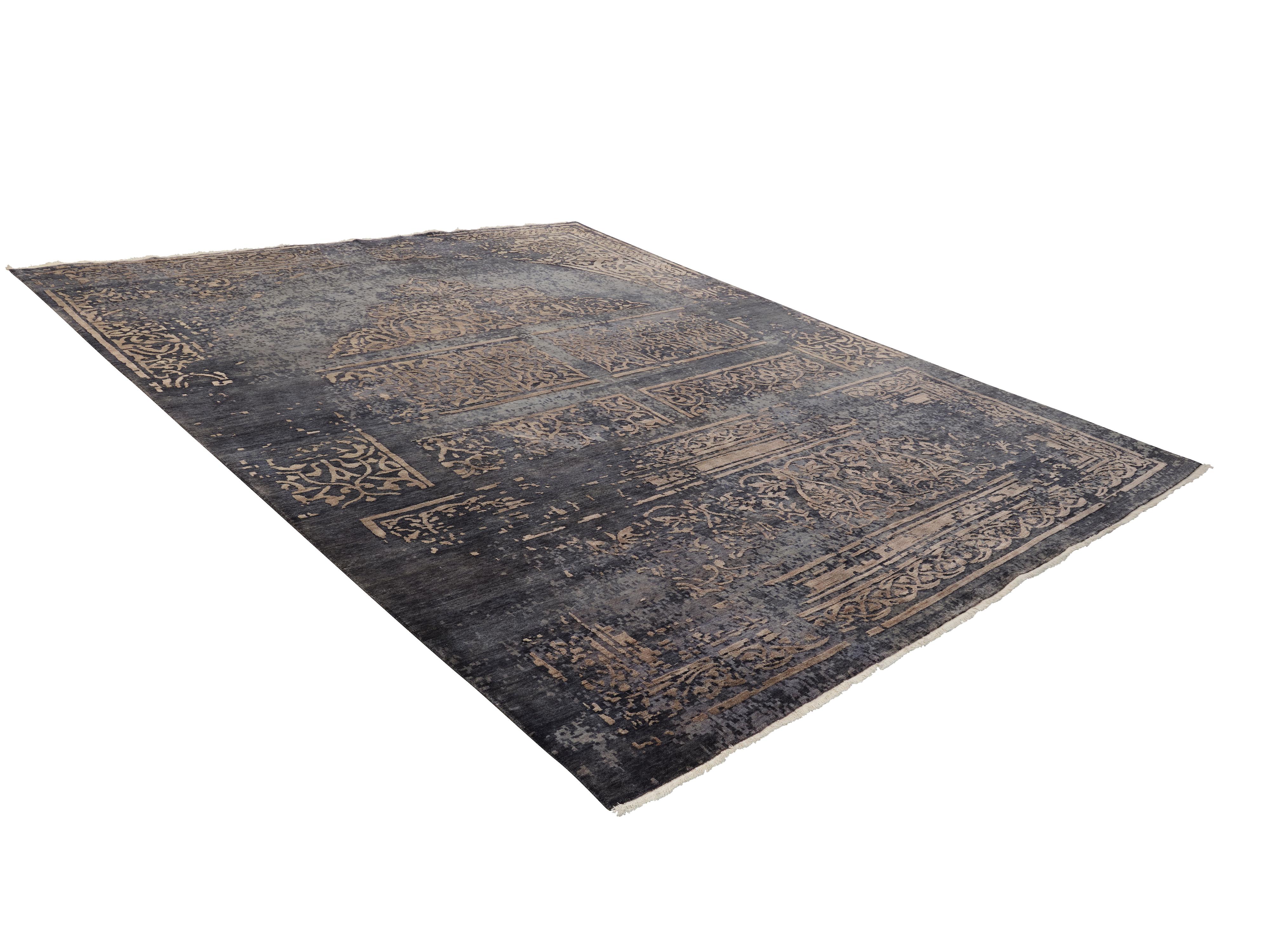 TRESOR Hand Knotted French Rococo Inspired Rug in Beige & Blue Colours by Hands For Sale 2