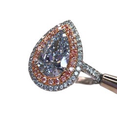 Tresor Paris 2.71 Carat Blue Pink Lab Diamond Double Halo Platinum Ring