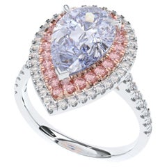 Tresor Paris 2.71 Carat Blue Pink Lab Diamond Double Halo Platinum Ring