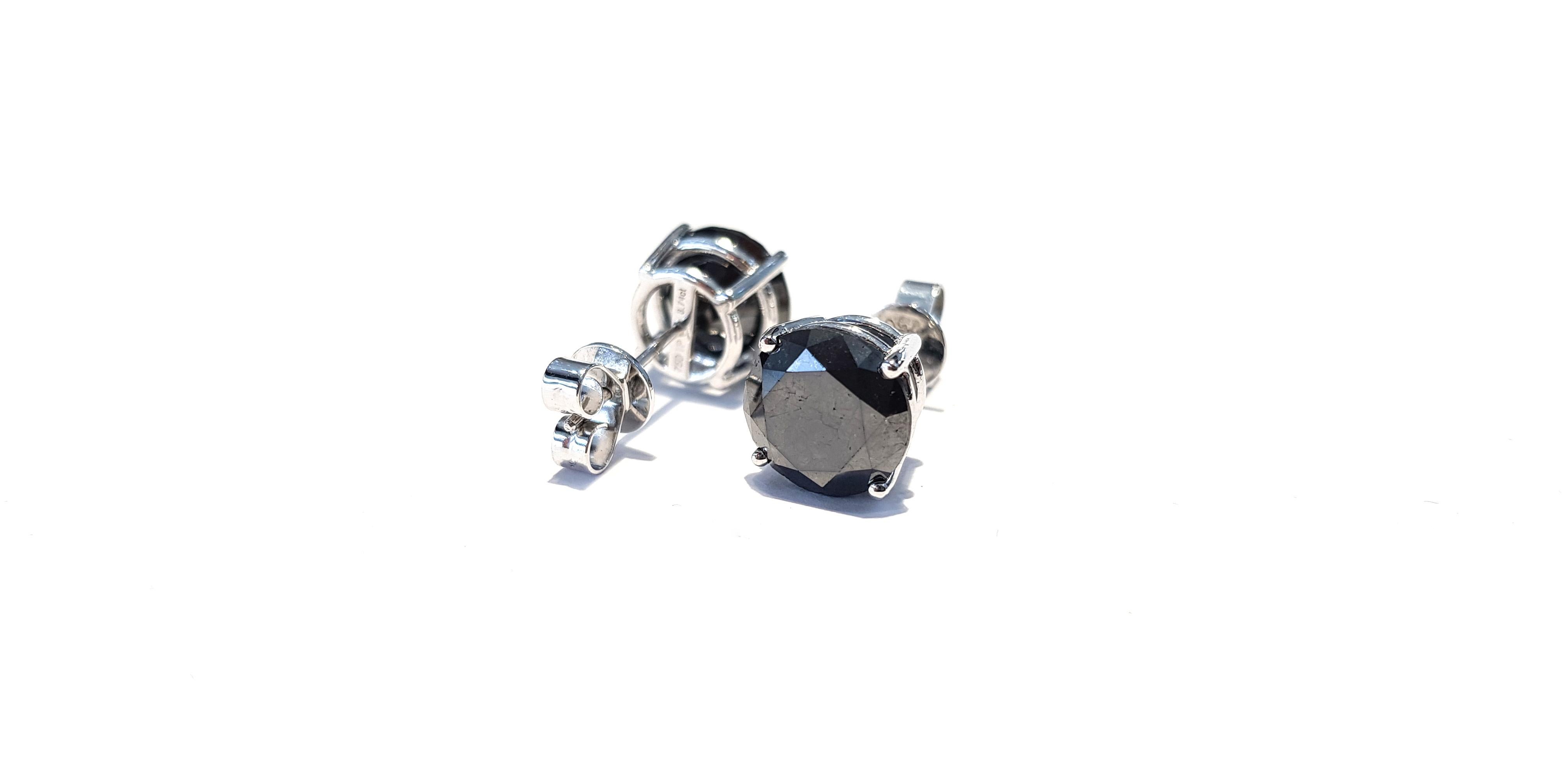 Tresor Paris 8.75 Carat Black Diamond Bespoke 18 Kt Gold Solitaire Stud Earrings For Sale 4