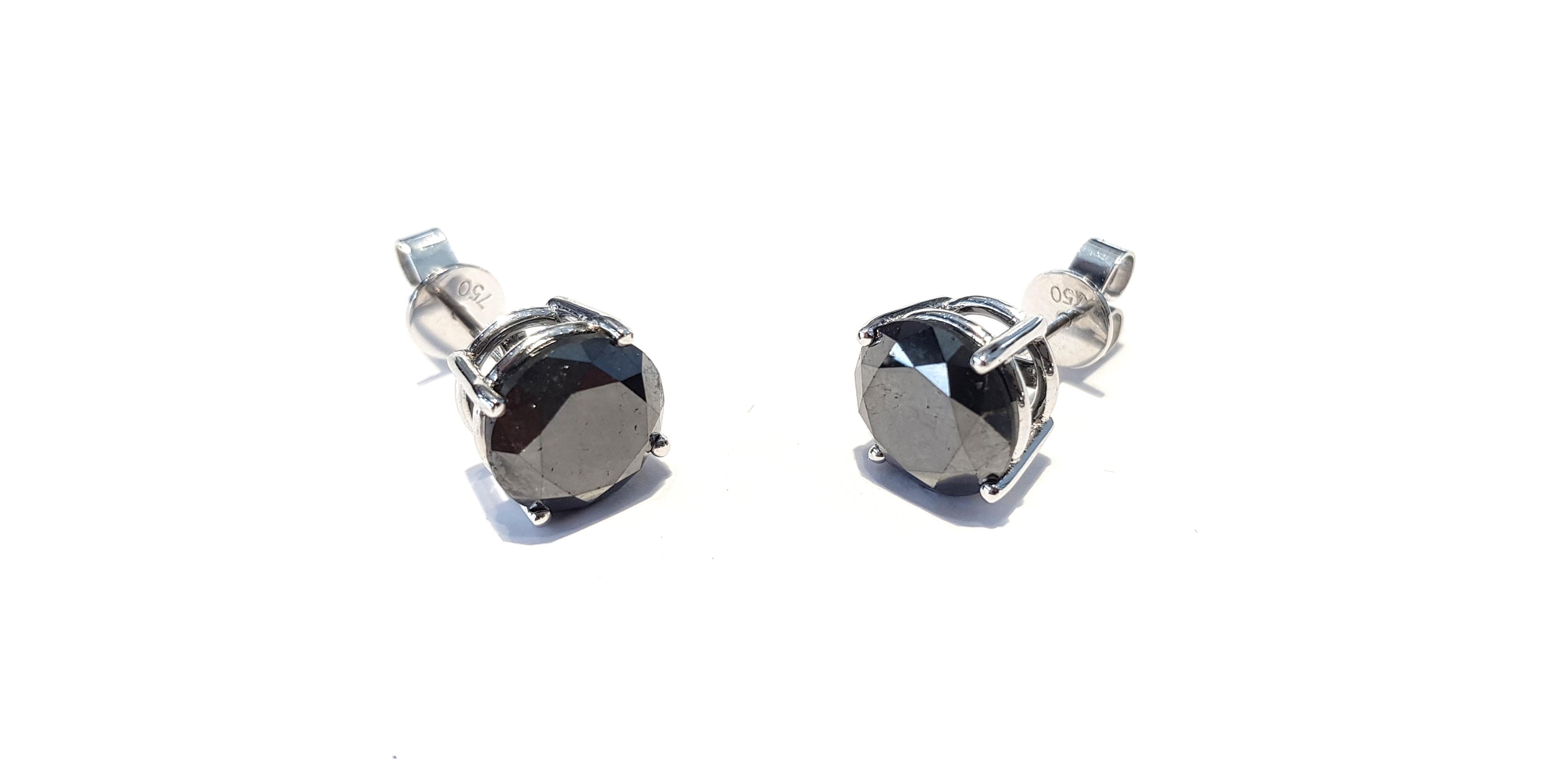 Tresor Paris 8.75 Carat Black Diamond Bespoke 18 Kt Gold Solitaire Stud Earrings In New Condition For Sale In London, GB