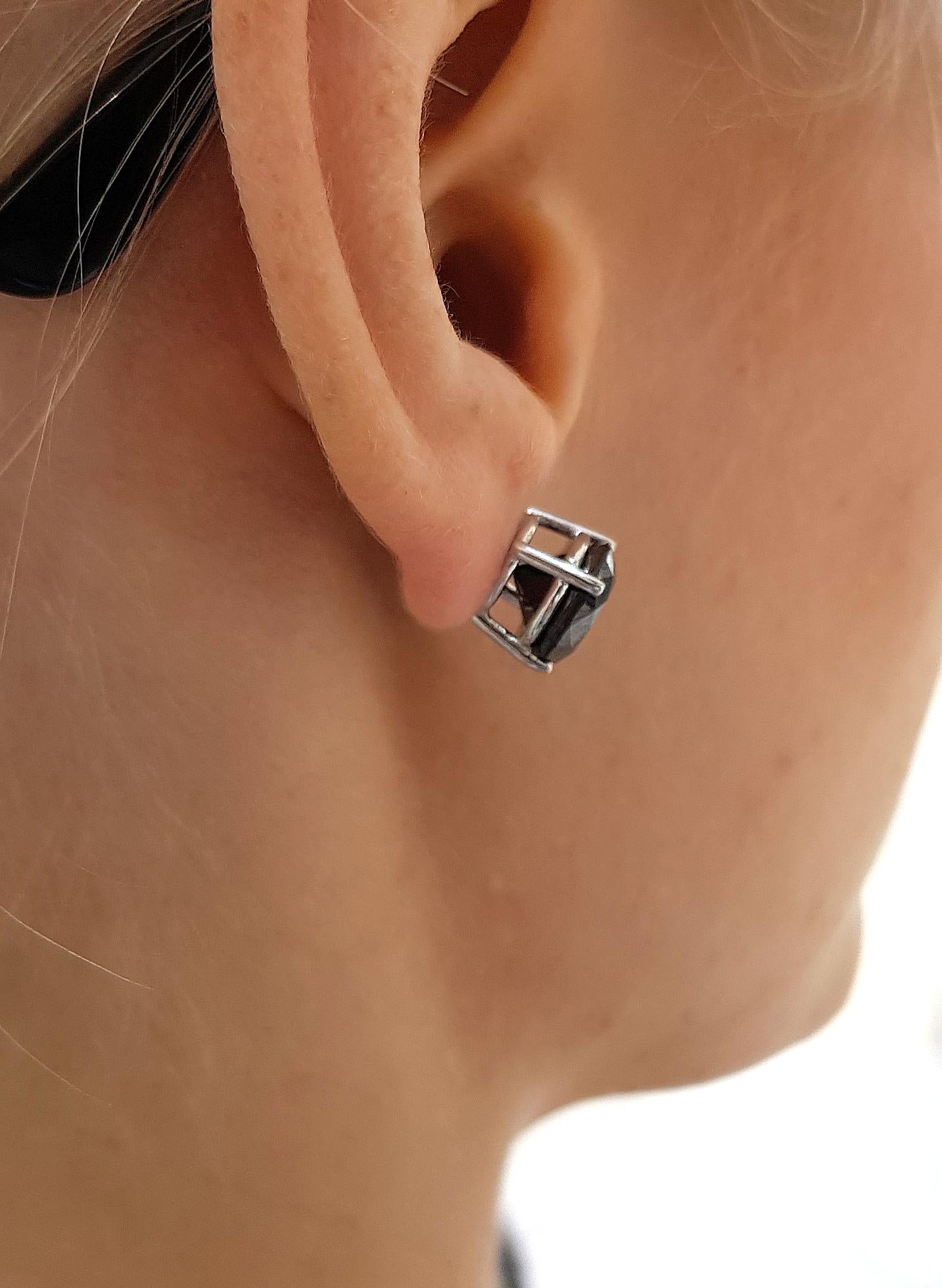 Women's Tresor Paris 8.75 Carat Black Diamond Bespoke 18 Kt Gold Solitaire Stud Earrings For Sale