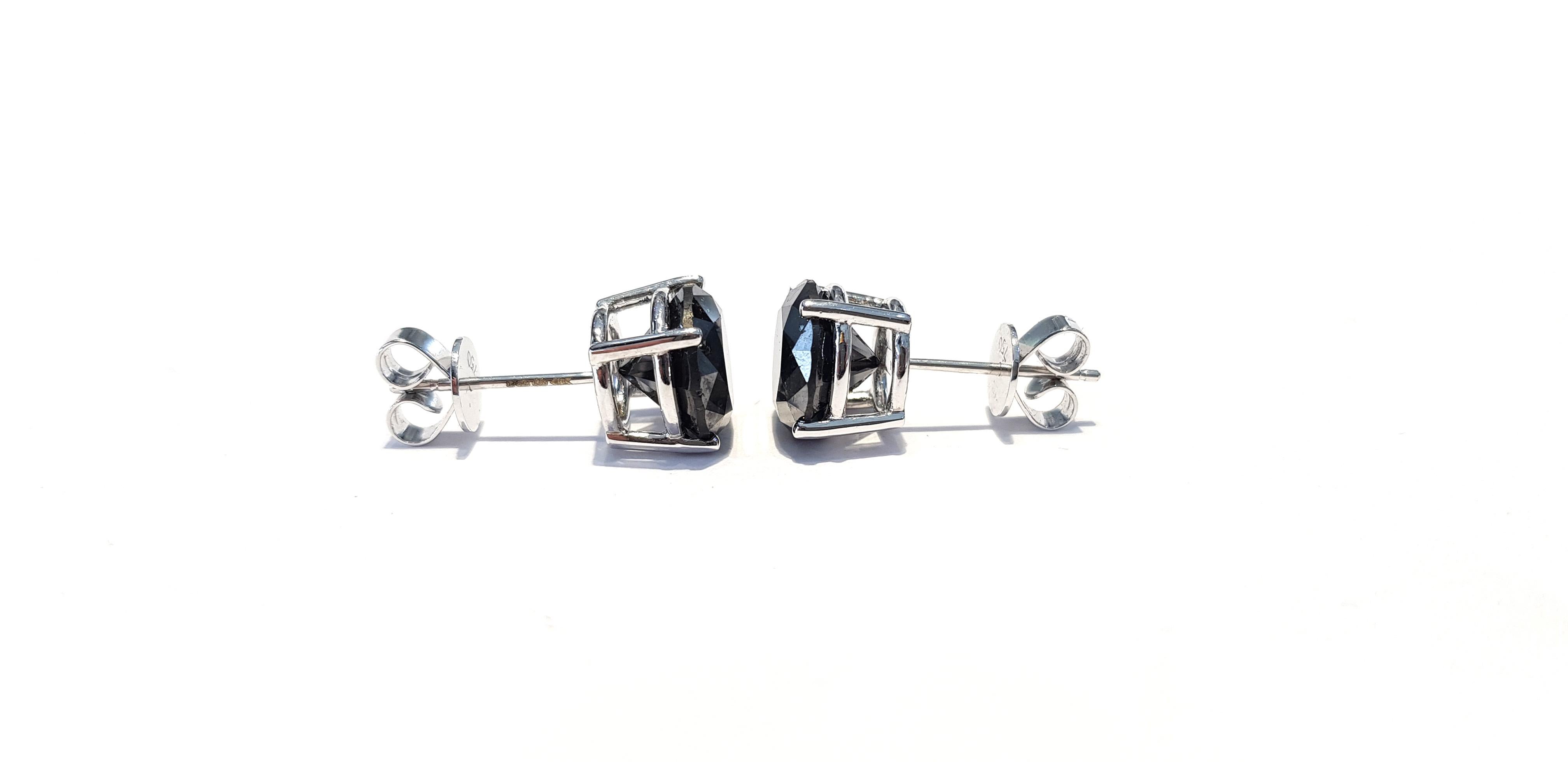 Tresor Paris 8.75 Carat Black Diamond Bespoke 18 Kt Gold Solitaire Stud Earrings For Sale 2