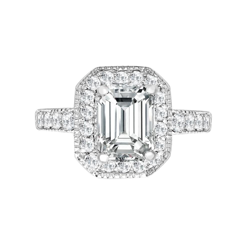 Tresor Paris Bespoke Halo Mount Emerald Cut Centre Round Diamond Engagement Ring For Sale 9