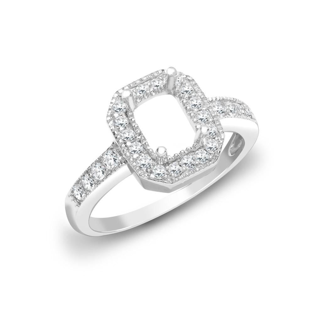 Ein moderner, klassischer, maßgeschneiderter Ring, der nur mit runden Diamanten im Brillantschliff auf dem Halo und an den Seiten besetzt ist. Ideal für einen zentralen Diamanten von 1,75 Karat (8x6 mm) oder andere farbige Edelsteine. Für einen
