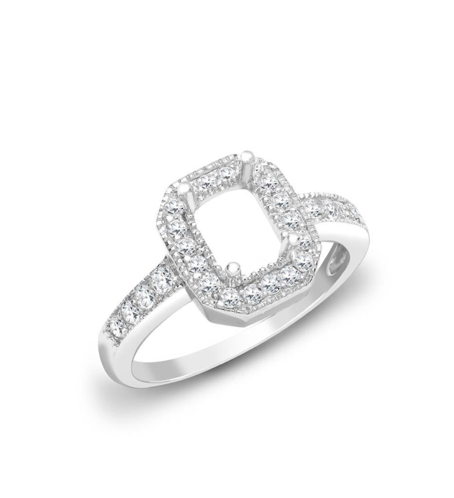Tresor Paris Bespoke Halo Mount Emerald Cut Centre Round Diamond Engagement Ring For Sale 12