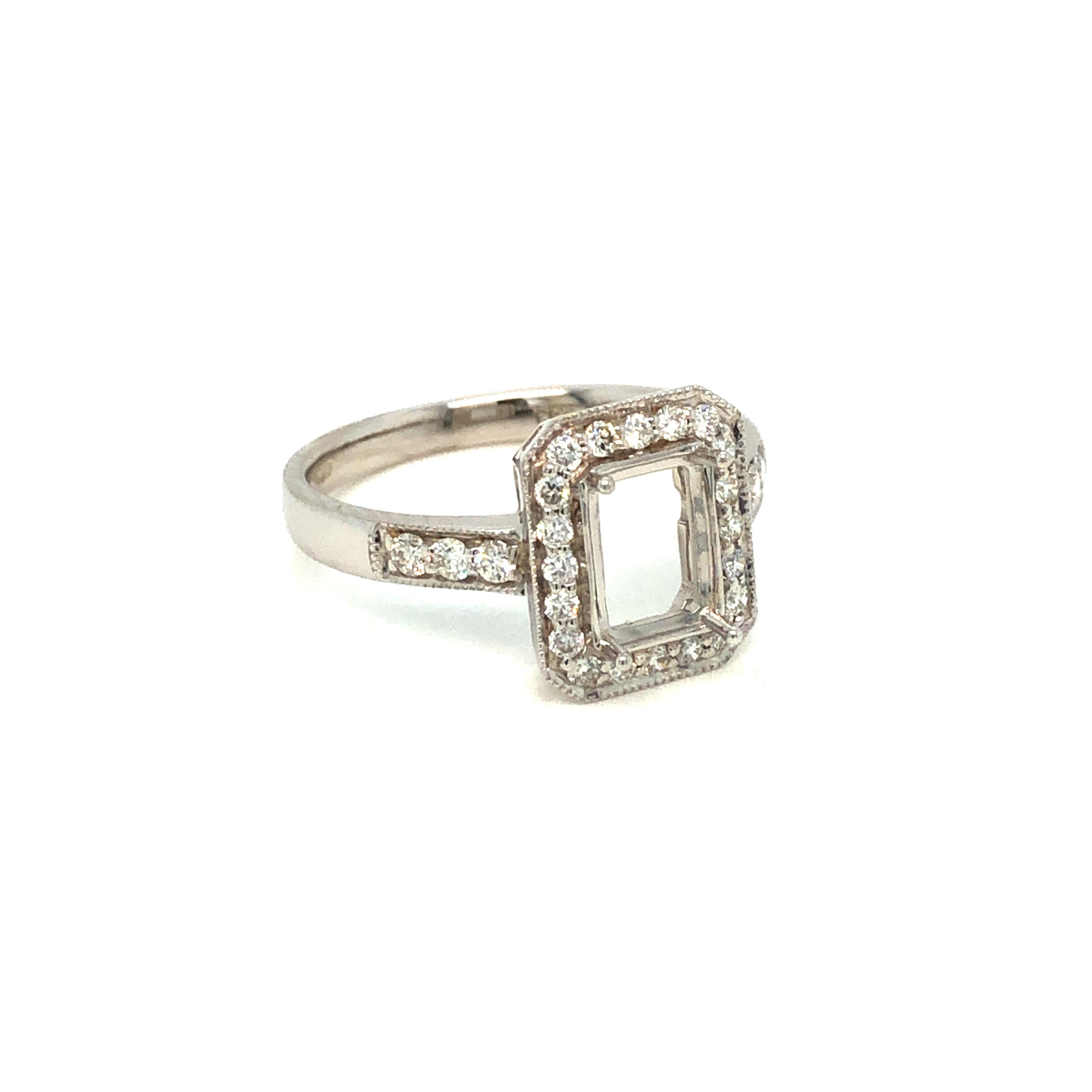 Modern Tresor Paris Bespoke Halo Mount Emerald Cut Centre Round Diamond Engagement Ring For Sale
