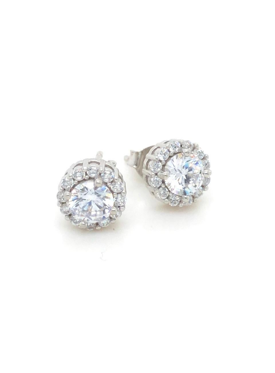 Tresor Paris Cluster Halo Sterling Silver Stud Claw Set Cubic Zirconia Earrings For Sale 5