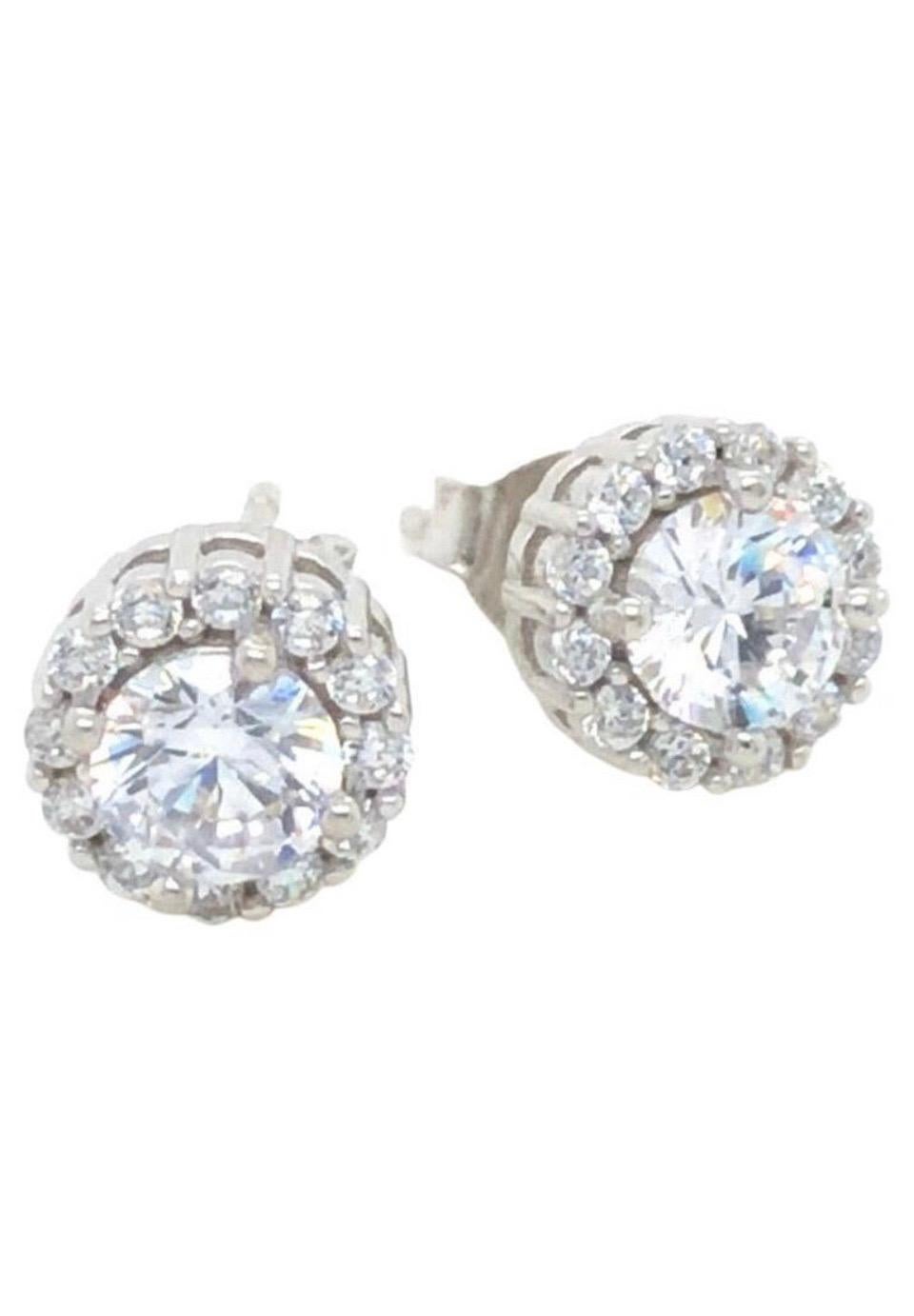 Tresor Paris Cluster Halo Sterling Silver Stud Claw Set Cubic Zirconia Earrings  For Sale 4