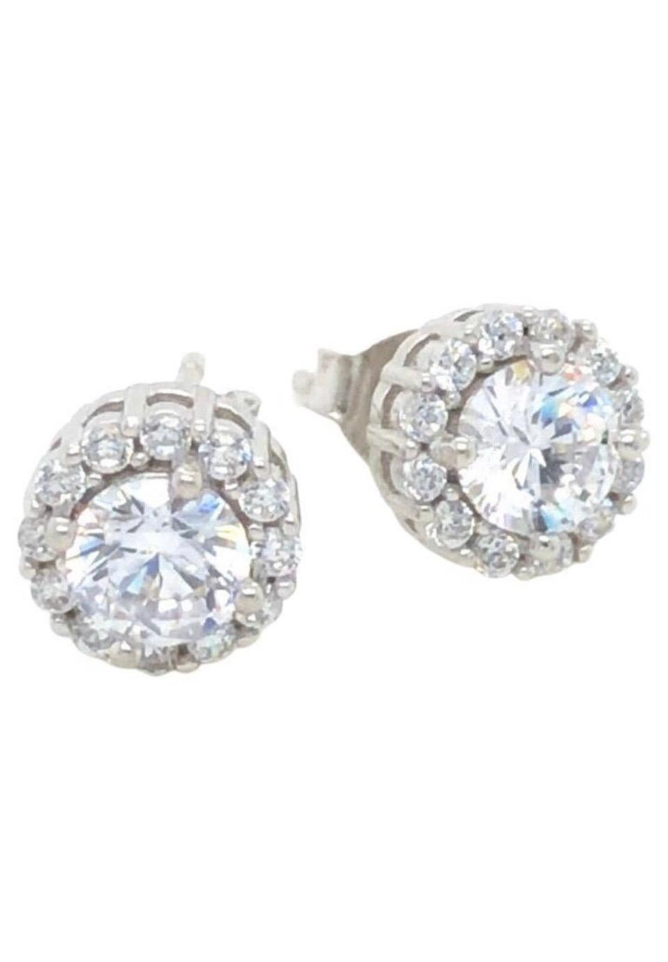 Tresor Paris Cluster Halo Sterling Silver Stud Claw Set Cubic Zirconia Earrings For Sale 7